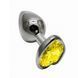 Дополнительное фото Анальная пробка EGZO Dark Silver Heart Plug M серебристая с салатовым кристаллом 8,2 см