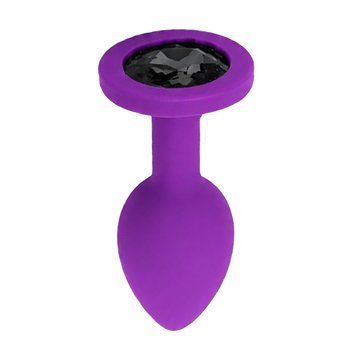 Основное фото Силиконовая анальная пробка EGZO Silicone Purple Round Plug S фиолетовая с чёрным кристаллом 7 см