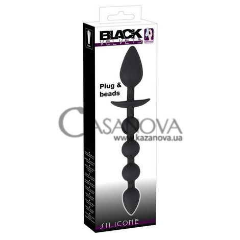 Основное фото Анальная пробка и бусы Black Velvets Plug And Beads чёрные 24,5 см