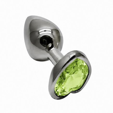 Основное фото Анальная пробка EGZO Dark Silver Heart Plug M серебристая с зелёным кристаллом 8,2 см