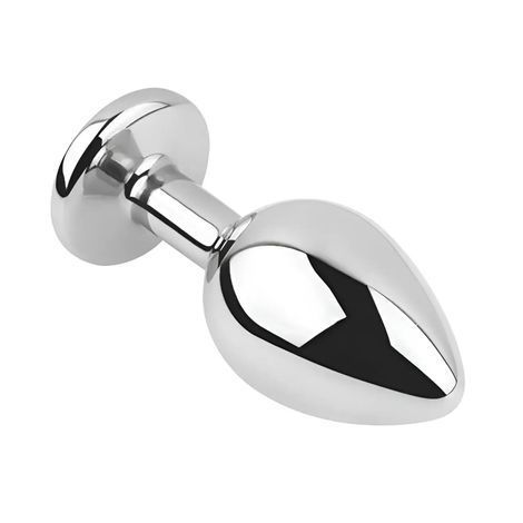 Основное фото Анальная пробка EGZO Silver Round Plug S серебристая с чёрным кристаллом 7 см