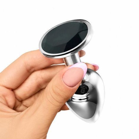 Основное фото Анальная пробка EGZO Silver Round Plug S серебристая с чёрным кристаллом 7 см
