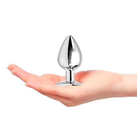 Основное фото Анальная пробка EGZO Silver Round Plug S серебристая с чёрным кристаллом 7 см