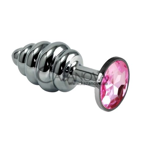 Основне фото Анальна пробка з каменем LoveToy Rosebud Spiral Metal Plug срібляста з рожевим 6,9 см