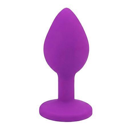 Основное фото Силиконовая анальная пробка EGZO Silicone Purple Round Plug S фиолетовая с чёрным кристаллом 7 см