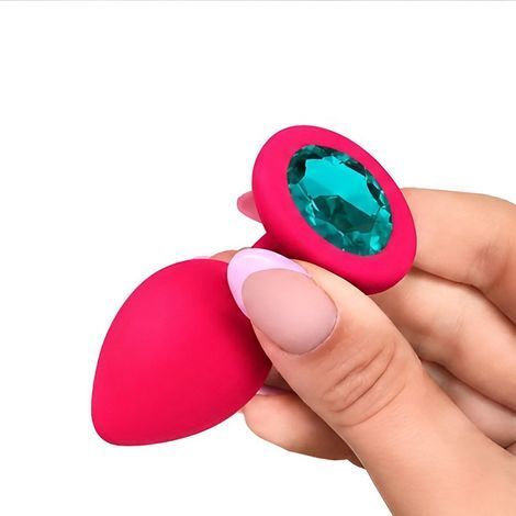 Основное фото Силиконовая анальная пробка EGZO Silicone Red Round Plug S красная с бирюзовым кристаллом 7 см