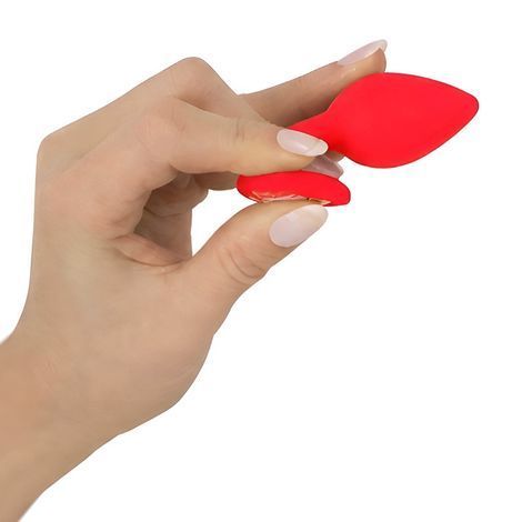 Основное фото Силиконовая анальная пробка EGZO Silicone Red Round Plug S красная с бирюзовым кристаллом 7 см