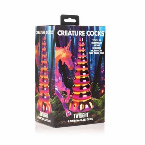 Основне фото Скляний фентезійний фаллоімітатор Creature Cocks Twilight Rainbow Glass Dildo різнокольоровий 16 см