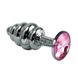 Додаткове фото Анальна пробка з каменем LoveToy Rosebud Spiral Metal Plug срібляста з рожевим 6,9 см