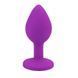 Дополнительное фото Силиконовая анальная пробка EGZO Silicone Purple Round Plug S фиолетовая с чёрным кристаллом 7 см