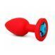 Дополнительное фото Силиконовая анальная пробка EGZO Silicone Red Round Plug S красная с бирюзовым кристаллом 7 см