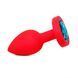 Дополнительное фото Силиконовая анальная пробка EGZO Silicone Red Round Plug S красная с бирюзовым кристаллом 7 см