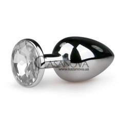 Основне фото Анальна пробка EasyToys Metal Butt Plug срібляста з білим каменем 7,2 см