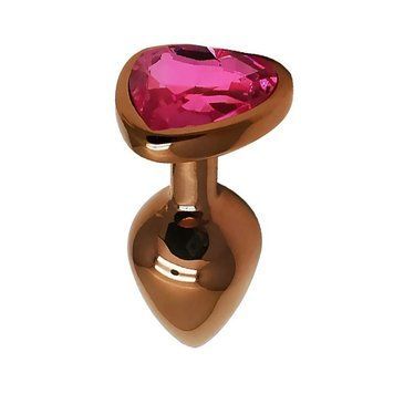 Основное фото Анальная пробка EGZO Dark Gold Heart Plug S золотистая с малиновым кристаллом 7,1 см