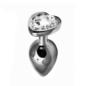 Основне фото Анальна пробка EGZO Dark Silver Heart Plug M срібляста з прозорим кристалом 8,2 см