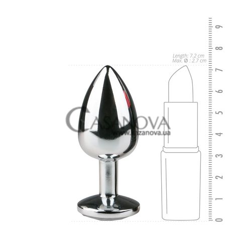 Основне фото Анальна пробка EasyToys Metal Butt Plug срібляста з білим каменем 7,2 см