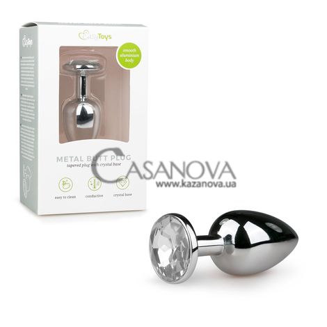 Основне фото Анальна пробка EasyToys Metal Butt Plug срібляста з білим каменем 7,2 см