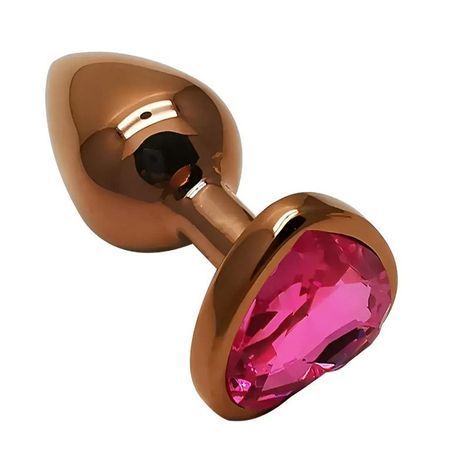 Основное фото Анальная пробка EGZO Dark Gold Heart Plug S золотистая с малиновым кристаллом 7,1 см