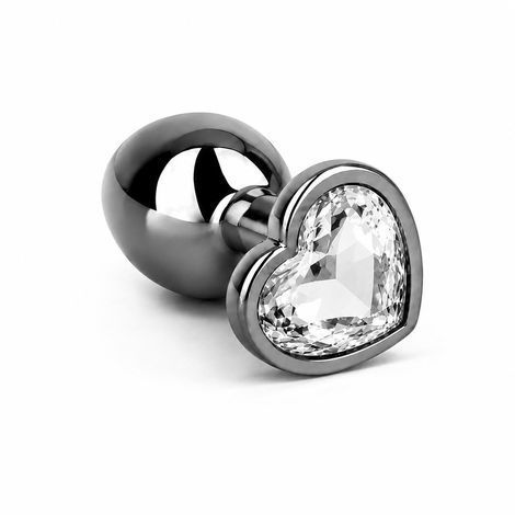 Основне фото Анальна пробка EGZO Dark Silver Heart Plug M срібляста з прозорим кристалом 8,2 см