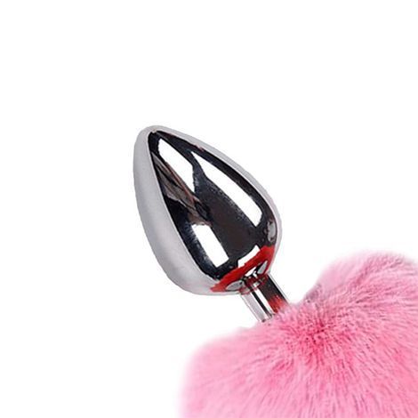 Основное фото Анальная пробка LoveToy Pompon Metal Plug Large серебристая с розовым хвостом 15 см