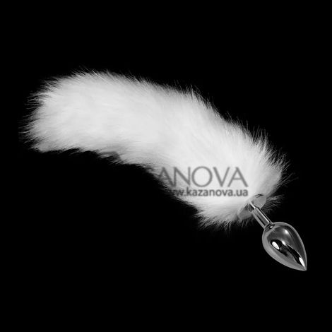 Основное фото Анальная пробка с хвостом LoveToy Metal Anal Tail серебристая с белым 8,5 см