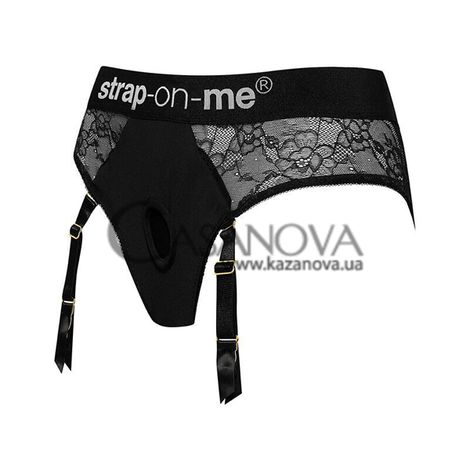 Основне фото Мереживні труси для страпону з підв'язками для панчох Strap-on-me Diva Harness M чорні