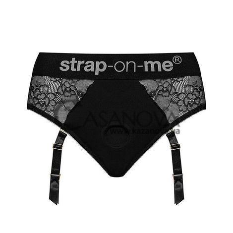 Основное фото Кружевные трусы для страпона с подвязками для чулок Strap-on-me Diva Harness M чёрные