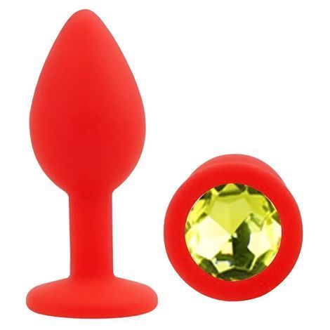 Основне фото Силіконова анальна пробка EGZO Silicone Red Round Plug S червона з салатовим кристалом 7 см