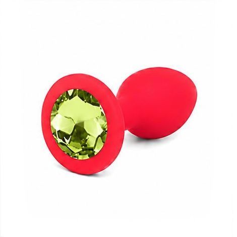 Основне фото Силіконова анальна пробка EGZO Silicone Red Round Plug S червона з салатовим кристалом 7 см