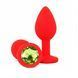 Додаткове фото Силіконова анальна пробка EGZO Silicone Red Round Plug S червона з салатовим кристалом 7 см