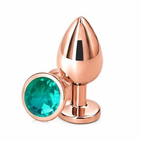 Основное фото Анальная пробка EGZO Rose Gold Round Plug S в розовом золоте с бирюзовым кристаллом 7 см