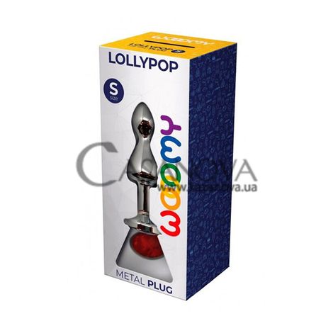 Основне фото Анальна пробка Wooomy Lollypop S срібляста із червоним кристалом 8,5 см