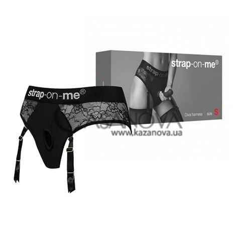 Основное фото Кружевные трусы для страпона с подвязками для чулок Strap-on-me Diva Harness S чёрные