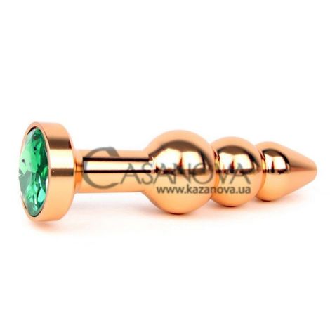 Основное фото Анальная пробка Anal Jewelry Plugs QGLD-07 золотая с зелёным кристаллом 11,3 см