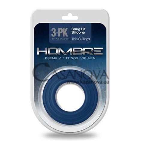Основное фото Набор из 3 эрекционных колец Hombre Snug Fit Silicone Thin C-Rings синий