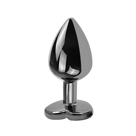 Основне фото Анальна пробка EGZO Dark Silver Heart Plug M срібляста з чорним кристалом 8,2 см