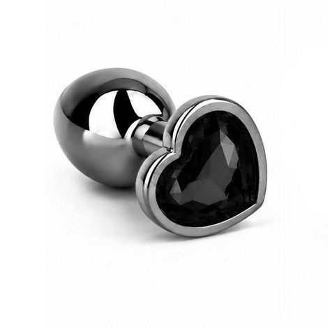Основне фото Анальна пробка EGZO Dark Silver Heart Plug M срібляста з чорним кристалом 8,2 см