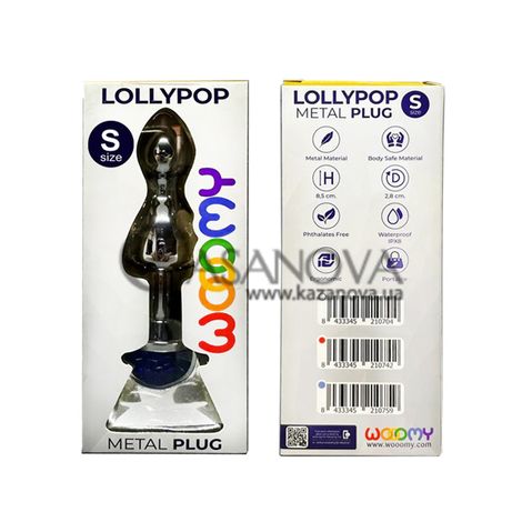 Основне фото Анальна пробка Wooomy Lollypop S срібляста із прозорим кристалом 8,5 см
