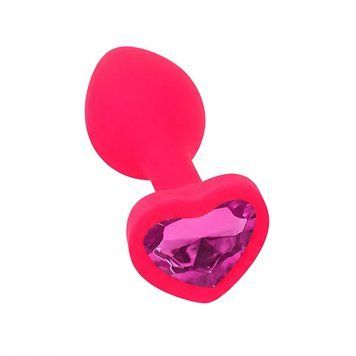 Основное фото Силиконовая анальная пробка EGZO Silicone Pink Heart Plug S розовая с малиновым кристаллом 7,1 см