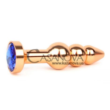 Основное фото Анальная пробка Anal Jewelry Plugs QGLD-13 золотая с синим кристаллом 11,3 см