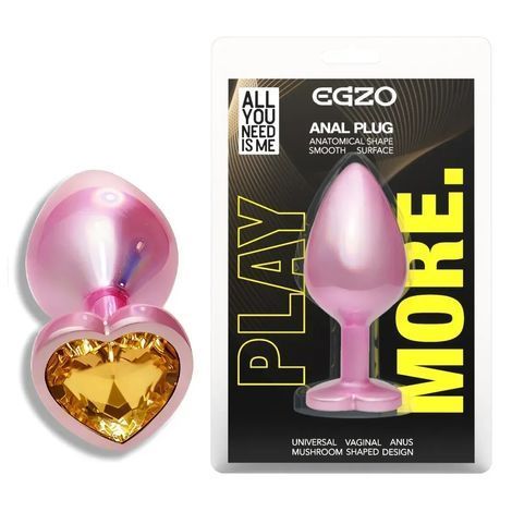 Основное фото Анальная пробка EGZO Pink Perl Heart Plug S розовая с золотистым кристаллом 7,1 см