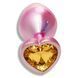 Дополнительное фото Анальная пробка EGZO Pink Perl Heart Plug S розовая с золотистым кристаллом 7,1 см