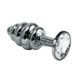 Дополнительное фото Анальная пробка с камнем LoveToy Rosebud Spiral Metal Plug серебристая с белым 6,9 см