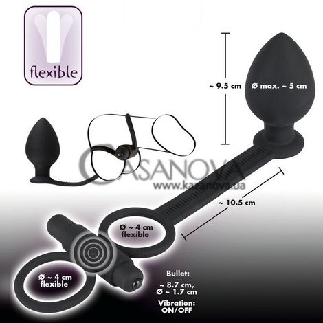 Основное фото Эрекционные виброкольца и анальная пробка с Black Velvets Vibrating Rings & Plug чёрные 9,5 см