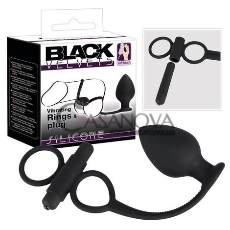 Основное фото Эрекционные виброкольца и анальная пробка с Black Velvets Vibrating Rings & Plug чёрные 9,5 см