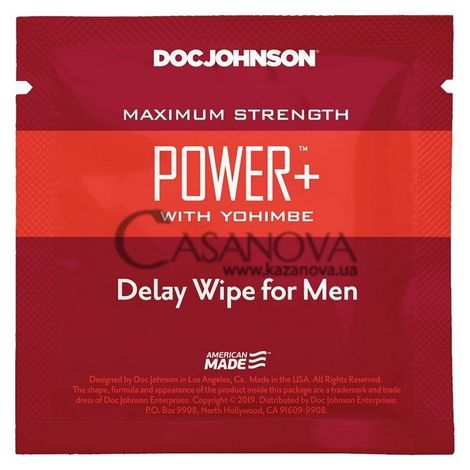 Основное фото Пролонгирующая салфетка Doc Johnson Power+ With Yohimbe Delay Wipe For Men 1 шт