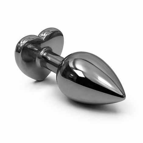 Основне фото Анальна пробка EGZO Dark Silver Heart Plug M срібляста з бузковим кристалом 8,2 см