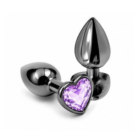 Основне фото Анальна пробка EGZO Dark Silver Heart Plug M срібляста з бузковим кристалом 8,2 см
