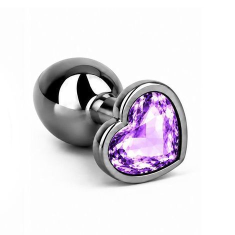 Основне фото Анальна пробка EGZO Dark Silver Heart Plug M срібляста з бузковим кристалом 8,2 см