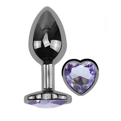 Основне фото Анальна пробка EGZO Dark Silver Heart Plug M срібляста з бузковим кристалом 8,2 см